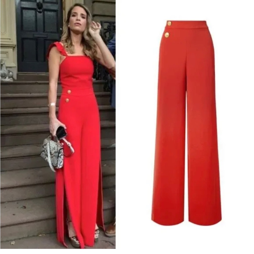 Alice + Olivia Red Wide Leg Pants High-Rise with side slits
